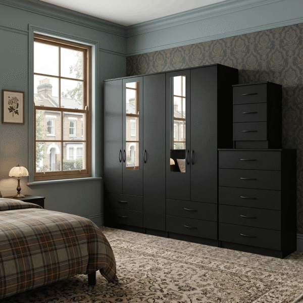 5-Door Wardrobe with 2 Half-Mirrors