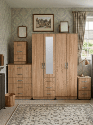 4-Door Wardrobe with Half-Mirror
