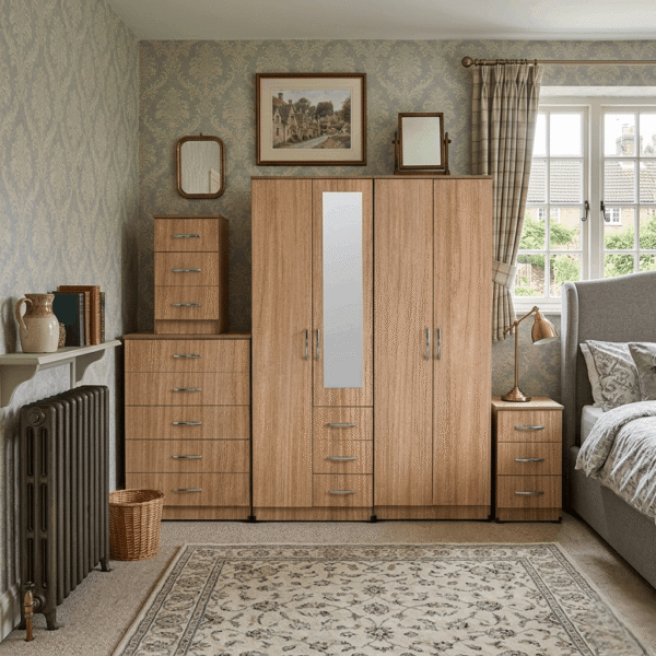 4-Door Wardrobe with Half-Mirror