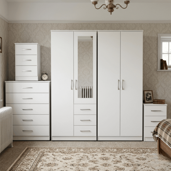 4-Door Wardrobe with Half-Mirror