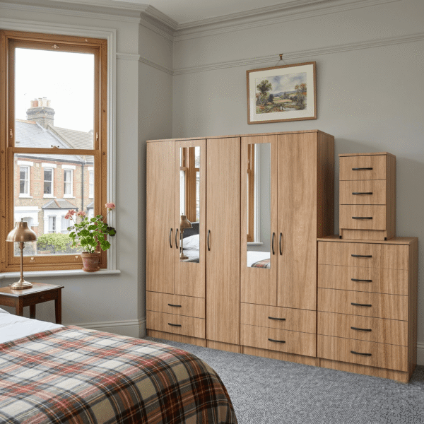 5-Door Wardrobe with 2 Half-Mirrors