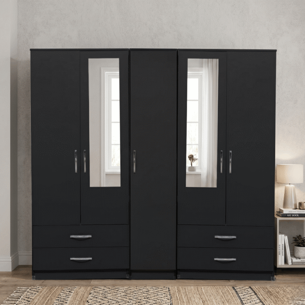 5-Door Wardrobe with Dual Half-Mirrors